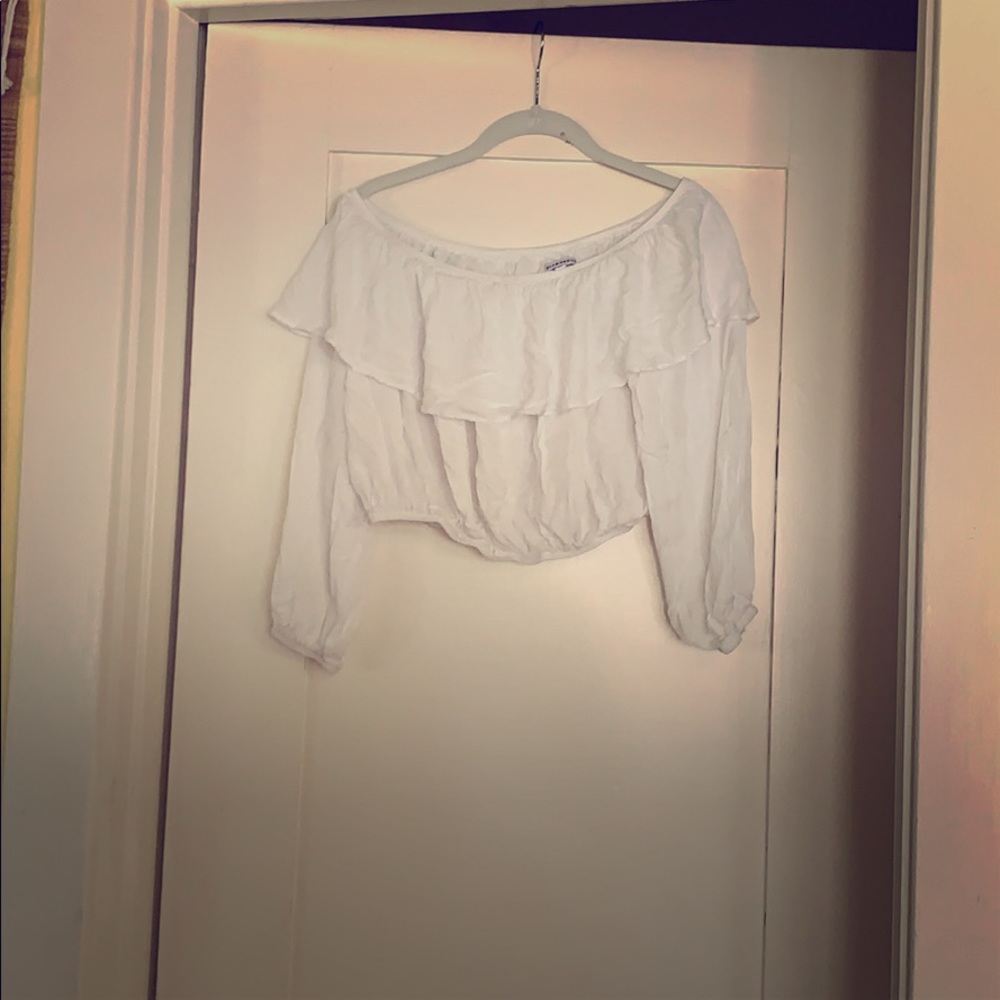 Crop Top Long Sleeve Off The Shoulder Blouse- L